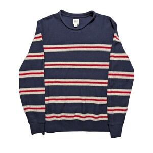 GAP Roll Neck Wool Blend Sweater Mens Small Navy Striped Crewneck Knit